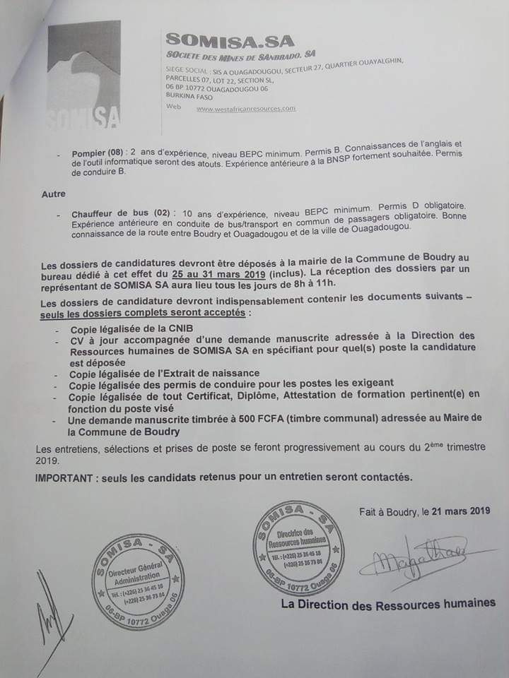 01 superviseur senior d’équipe de sécurité, 02 chef d’équipe de sécurité, 08 contrôleurs de sécurité, 04 assistants administratif / traducteur, 04 agent d'accueil, 04 chauffeurs de sécurité, 01 chef pompier, 04 pompiers / operateur de cami
